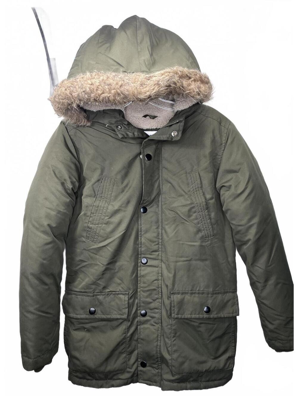 Old Navy Boys XL (14-16) Olive Green Hooded Winter Coat with Faux Fur Lining